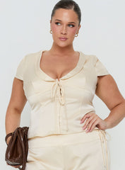 Aubrette Satin Collar Top Cream Curve