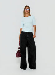 Naylor Mid Rise Wide Leg Jeans Washed Black Denim Petite