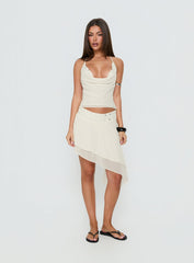 Gemmina Asymmetrical Chiffon Mini Skirt Cream