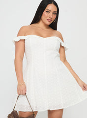 Rosebud Broderie Off The Shoulder Mini Dress White Curve