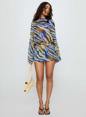 Get Closer Backless Romper Blue Zebra