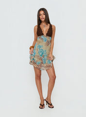 Edeni Lace Splice Halter Mini Dress Multi