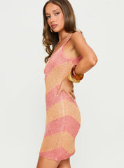 Amilea Sequin Knit Mini Dress Orange / Pink Stripe