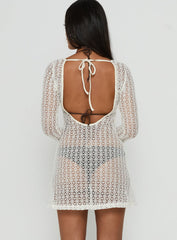 Lisella Long Sleeve Crochet Mini Dress Cream