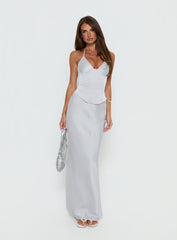 Devotedness Satin Corset Maxi Dress Silver