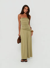 Isolina Strapless Ruched Maxi Dress Sage Green