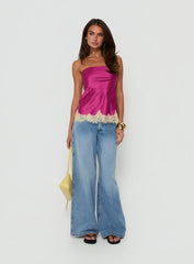 Fiorelle Strapless Lace Trim Satin Top Berry / Lemon