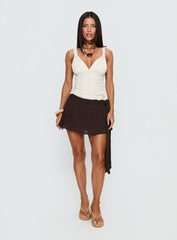 Reviva Ruched Wrap Mini Skirt Chocolate
