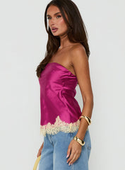 Fiorelle Strapless Lace Trim Satin Top Berry / Lemon