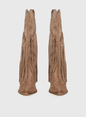 Like An Angel Faux Suede Tassel Knee High Boots Tan